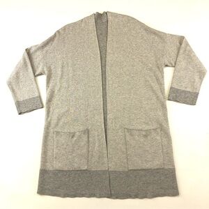 Eileen Fisher grey stripe reversible solid grey long line open cardigan Medium